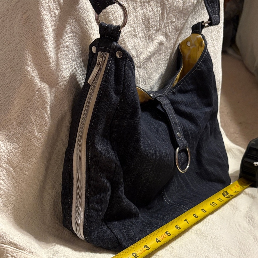 Stylish Denim hobo Shoulder Bag w yellow accents - Picture 2 of 9